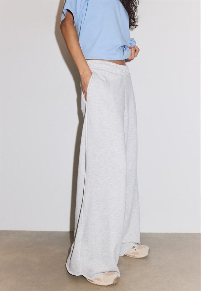 Pantaloni wide leg din pluș cu detalii de bordură
