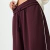 Pantaloni wide leg din pluș cu detalii de bordură