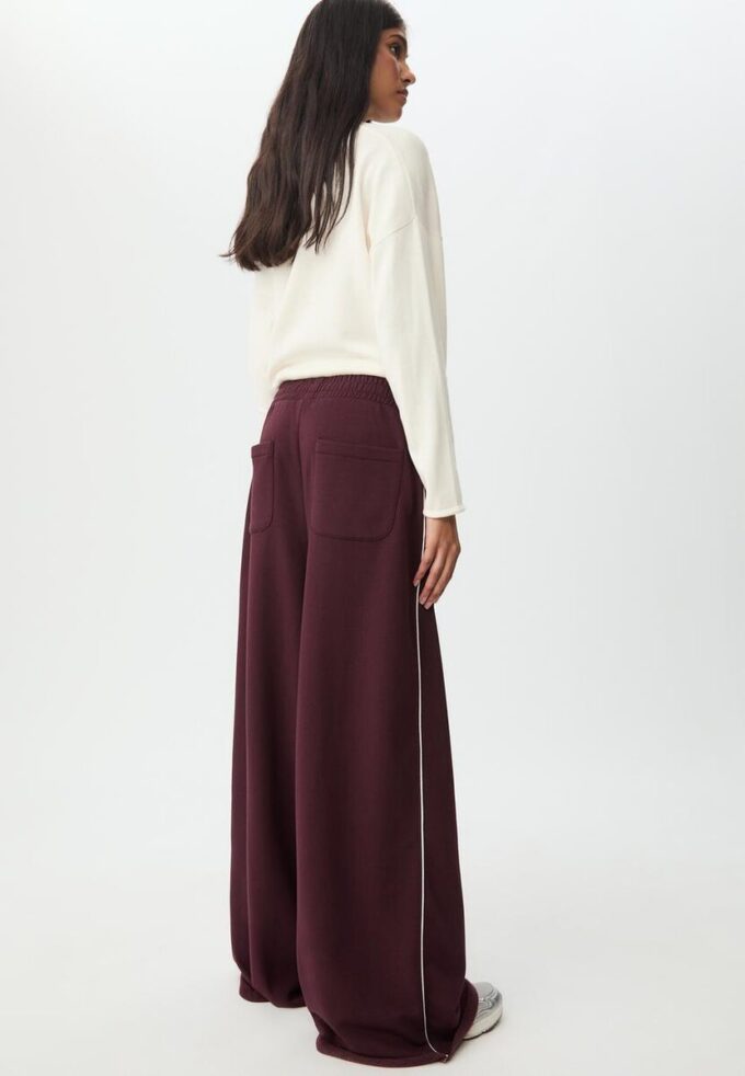 Pantaloni wide leg din pluș cu detalii de bordură