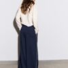 Pantaloni wide leg din pluș cu detalii de bordură