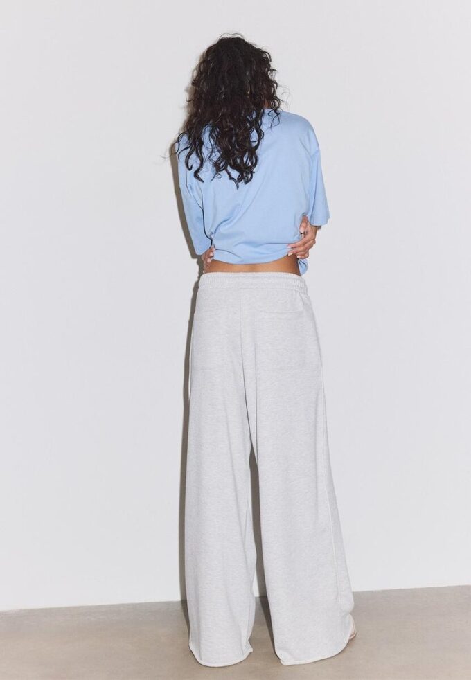 Pantaloni wide leg din pluș cu detalii de bordură