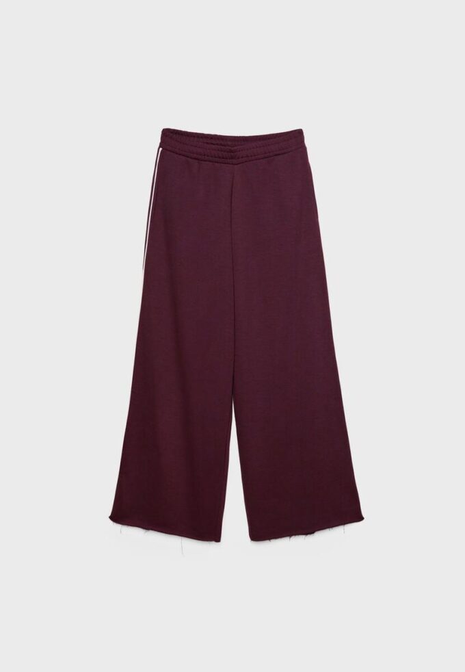 Pantaloni wide leg din pluș cu detalii de bordură