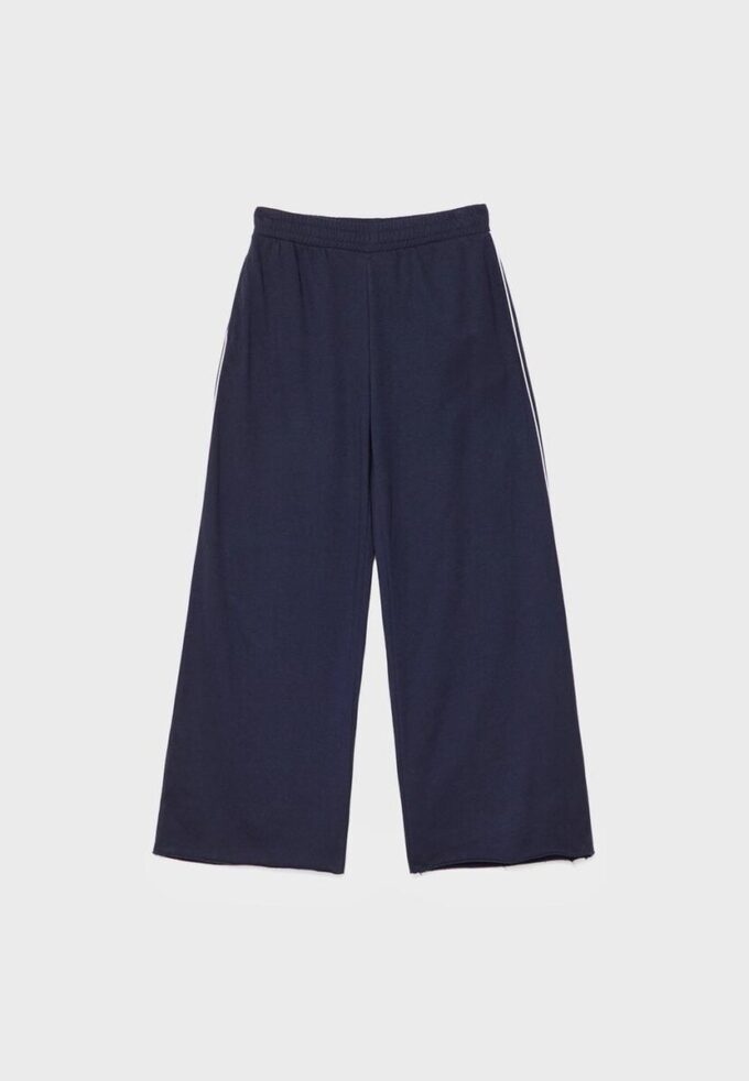 Pantaloni wide leg din pluș cu detalii de bordură