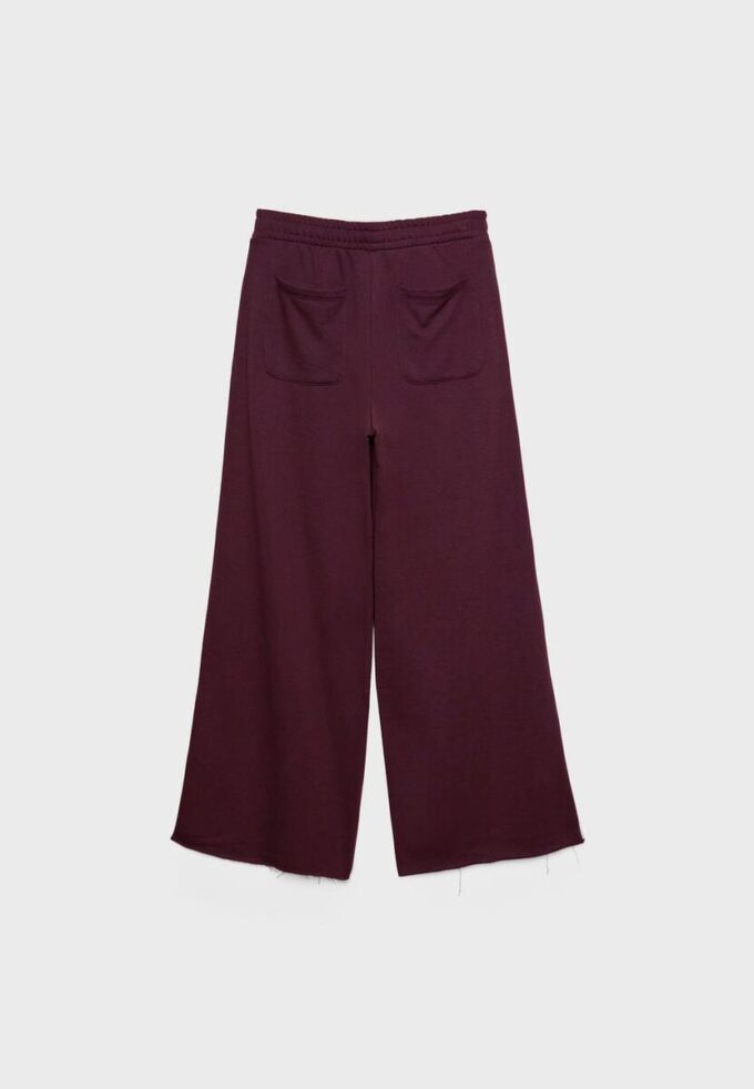 Pantaloni wide leg din pluș cu detalii de bordură