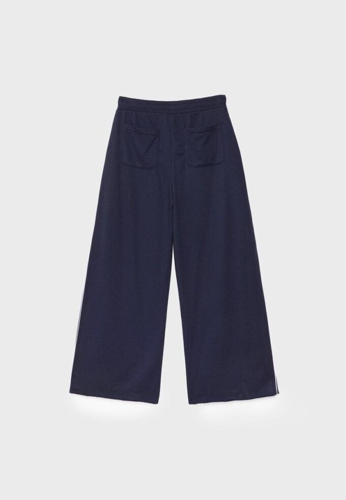Pantaloni wide leg din pluș cu detalii de bordură