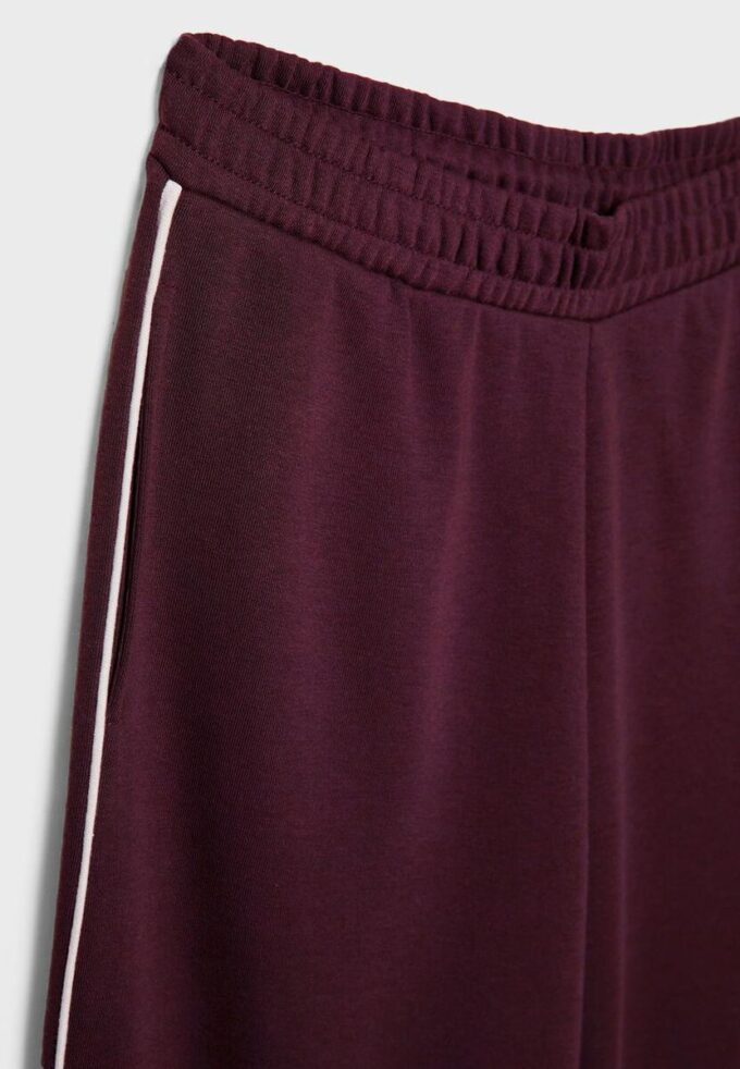 Pantaloni wide leg din pluș cu detalii de bordură