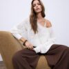 Pulover din tricot cu guler barcă Pulover din tricot cu guler barcă