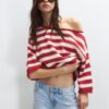 Pulover din tricot cu guler barcă Pulover din tricot cu guler barcă