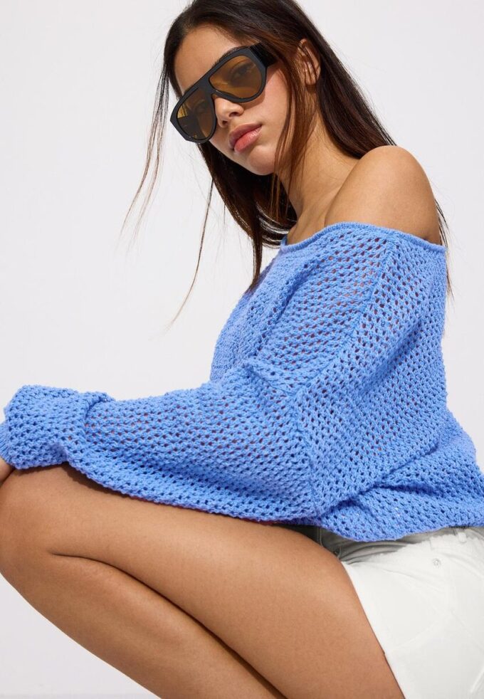 Pulover din tricot cu guler barcă Pulover din tricot cu guler barcă