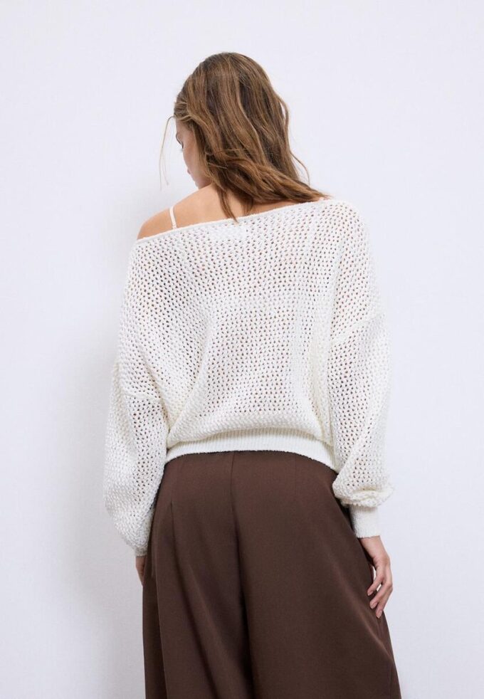 Pulover din tricot cu guler barcă Pulover din tricot cu guler barcă