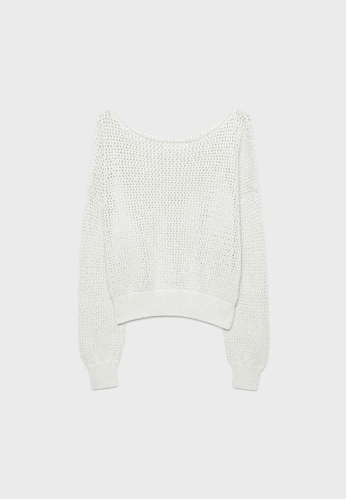 Pulover din tricot cu guler barcă Pulover din tricot cu guler barcă