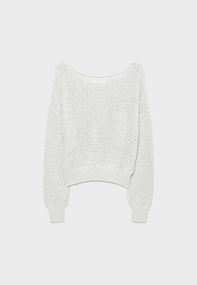Pulover din tricot cu guler barcă Pulover din tricot cu guler barcă