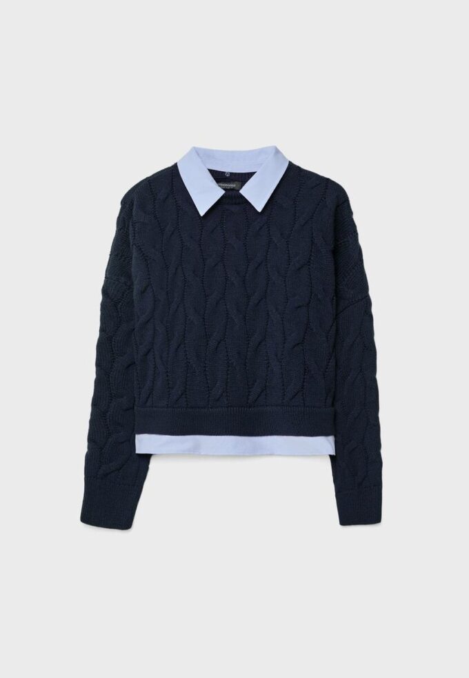 Pulover din tricot din două țesături cu guler detașabil