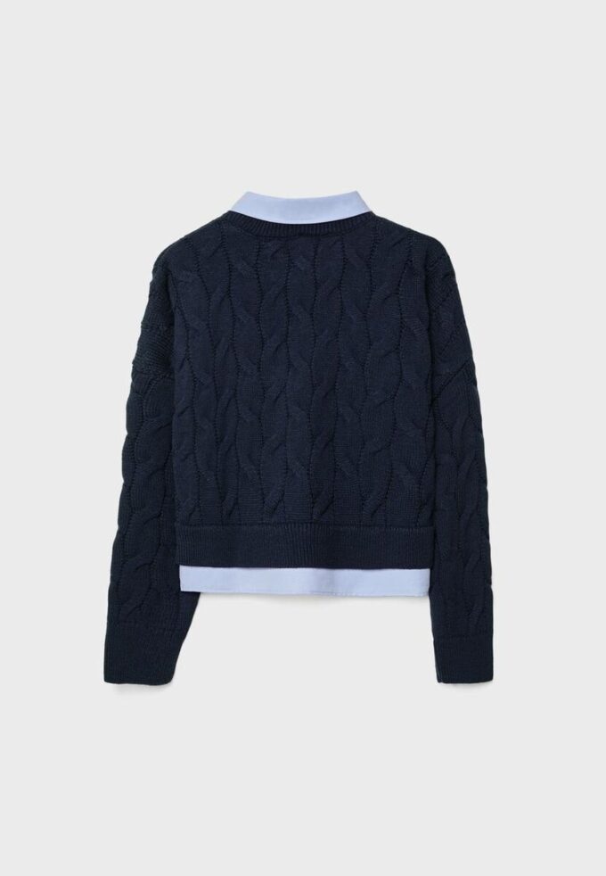 Pulover din tricot din două țesături cu guler detașabil