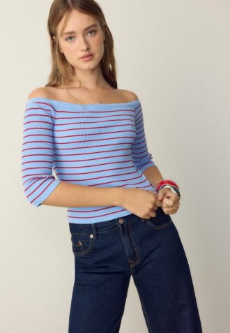 Pulover mulat din tricot cu dungi Pulover mulat din tricot cu dungi