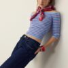 Pulover mulat din tricot cu dungi Pulover mulat din tricot cu dungi