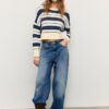 Pulover scurt din tricot cu dungi Pulover scurt din tricot cu dungi