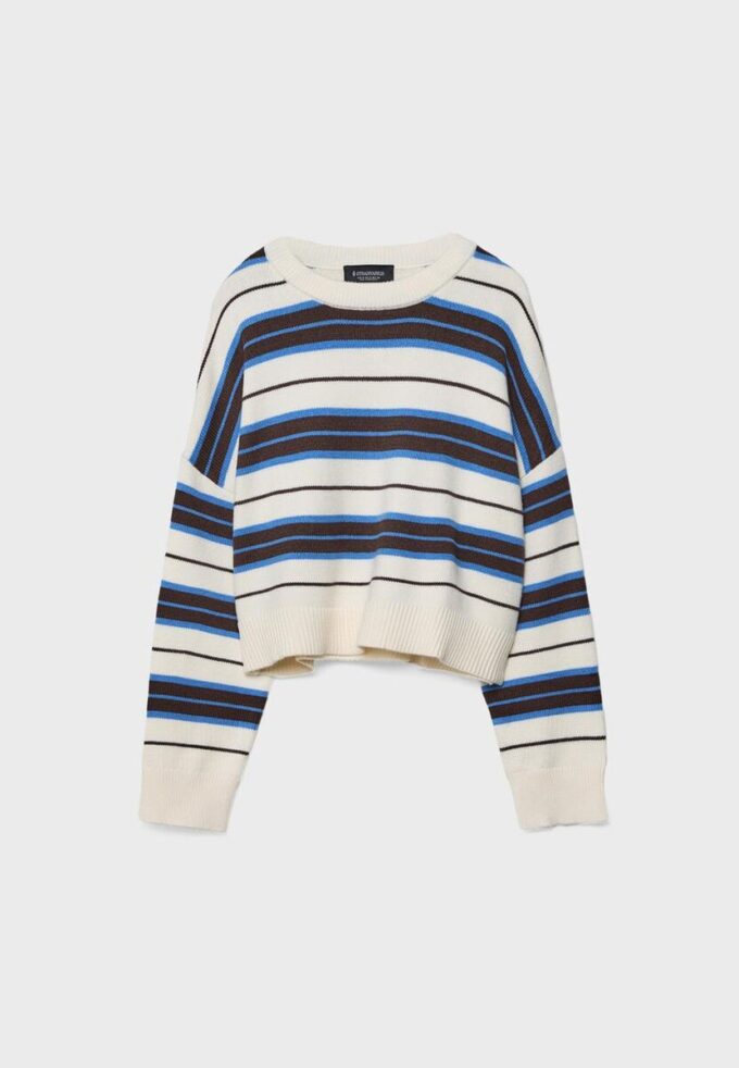 Pulover scurt din tricot cu dungi Pulover scurt din tricot cu dungi