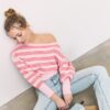 Pulover tricotat cu tiv asimetric cu nervuri Pulover tricotat cu tiv asimetric cu nervuri