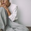 Pulover tricotat cu umeri căptușiți Pulover tricotat cu umeri căptușiți