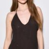 Rochie lungă cu guler halter brodată Rochie lungă cu guler halter brodată