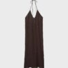Rochie lungă cu guler halter brodată Rochie lungă cu guler halter brodată