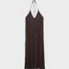 Rochie lungă cu guler halter brodată Rochie lungă cu guler halter brodată
