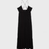 Rochie lungă din crep cu bretele cu mărgele Rochie lungă din crep cu bretele cu mărgele