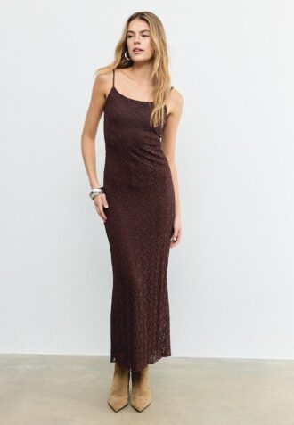 Rochie midi blondă cu bretele din dantelă