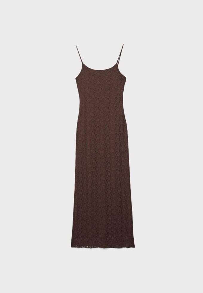 Rochie midi blondă cu bretele din dantelă Rochie midi blondă cu bretele din dantelă