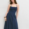 Rochie midi cu gât halter și detalii cu mărgele Rochie midi cu gât halter și detalii cu mărgele