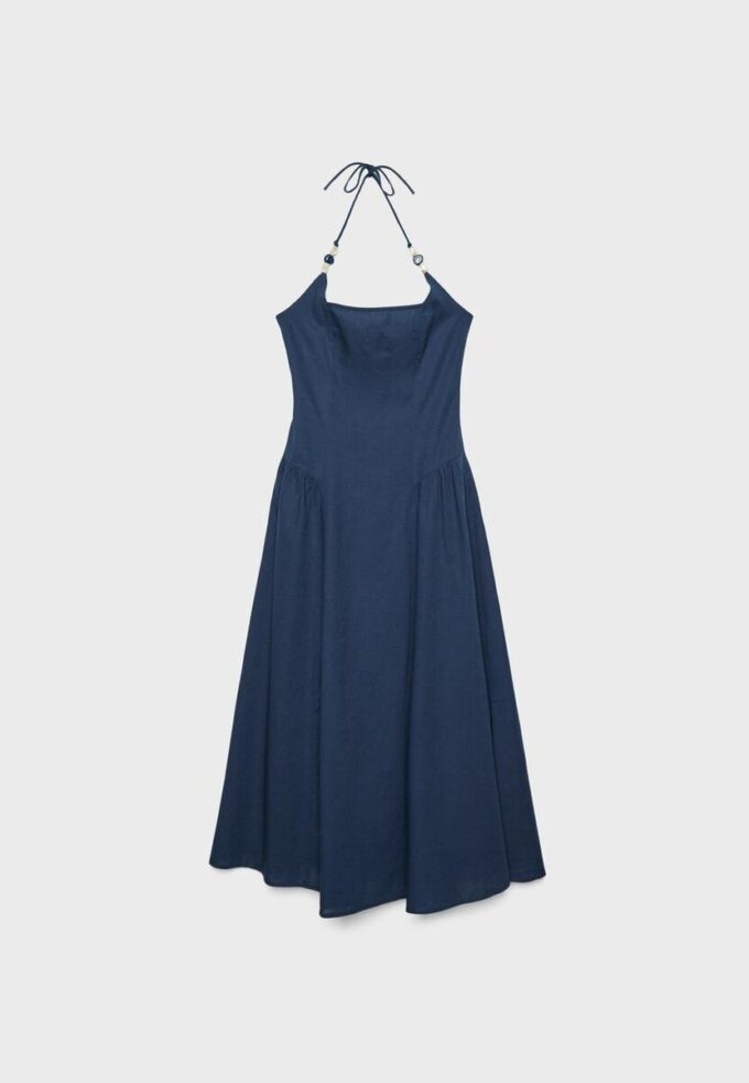 Rochie midi cu gât halter și detalii cu mărgele Rochie midi cu gât halter și detalii cu mărgele