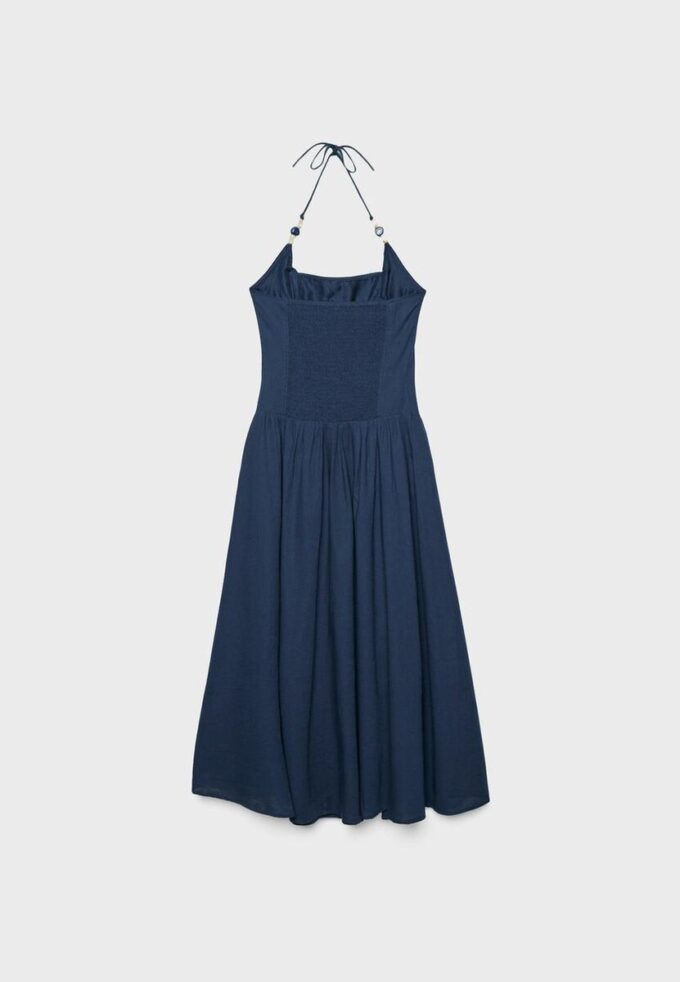Rochie midi cu gât halter și detalii cu mărgele Rochie midi cu gât halter și detalii cu mărgele