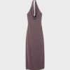 Rochie midi cu gât halter și fire metalice Rochie midi cu gât halter și fire metalice