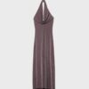 Rochie midi cu gât halter și fire metalice Rochie midi cu gât halter și fire metalice