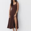 Rochie midi cu spate încrucișat, cu aspect de in