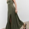 Rochie midi cu spate încrucișat, cu aspect de in Rochie midi cu spate încrucișat, cu aspect de in