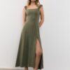 Rochie midi cu spate încrucișat, cu aspect de in Rochie midi cu spate încrucișat, cu aspect de in