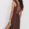 Rochie midi cu spate încrucișat, cu aspect de in