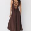 Rochie midi cu spate încrucișat, cu aspect de in