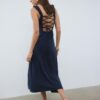 Rochie midi cu spate încrucișat, cu aspect de in Rochie midi cu spate încrucișat, cu aspect de in