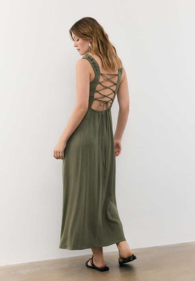 Rochie midi cu spate încrucișat, cu aspect de in Rochie midi cu spate încrucișat, cu aspect de in