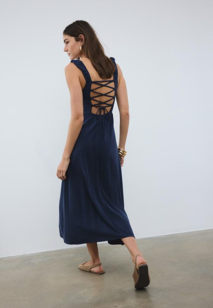 Rochie midi cu spate încrucișat, cu aspect de in Rochie midi cu spate încrucișat, cu aspect de in