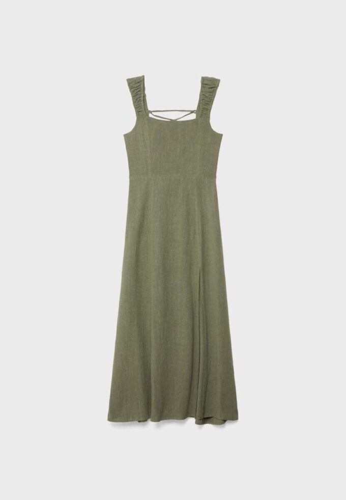 Rochie midi cu spate încrucișat, cu aspect de in Rochie midi cu spate încrucișat, cu aspect de in