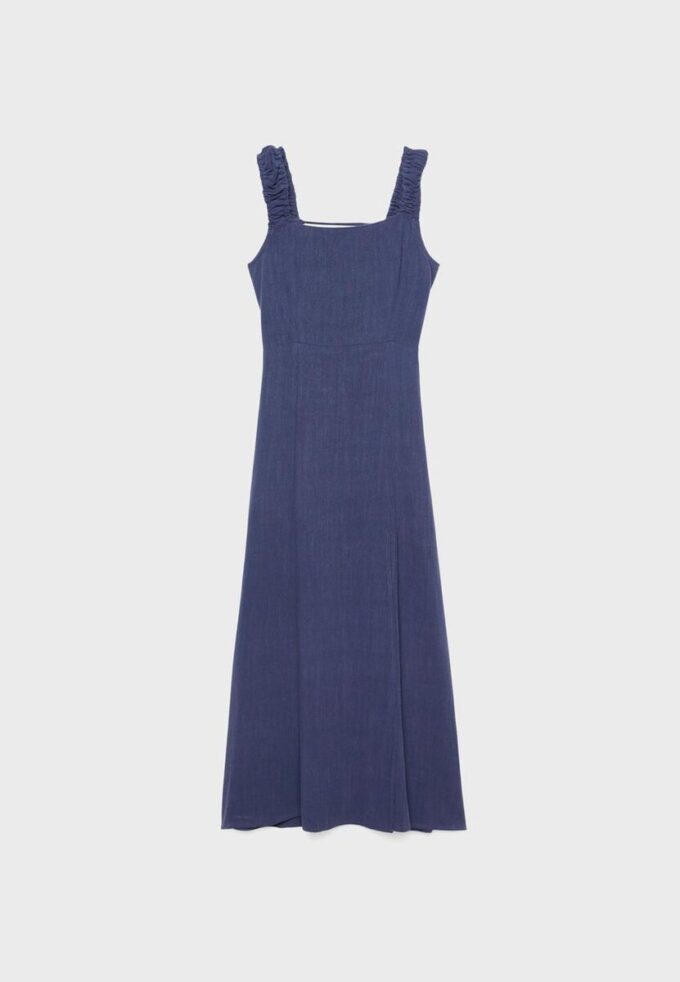 Rochie midi cu spate încrucișat, cu aspect de in Rochie midi cu spate încrucișat, cu aspect de in