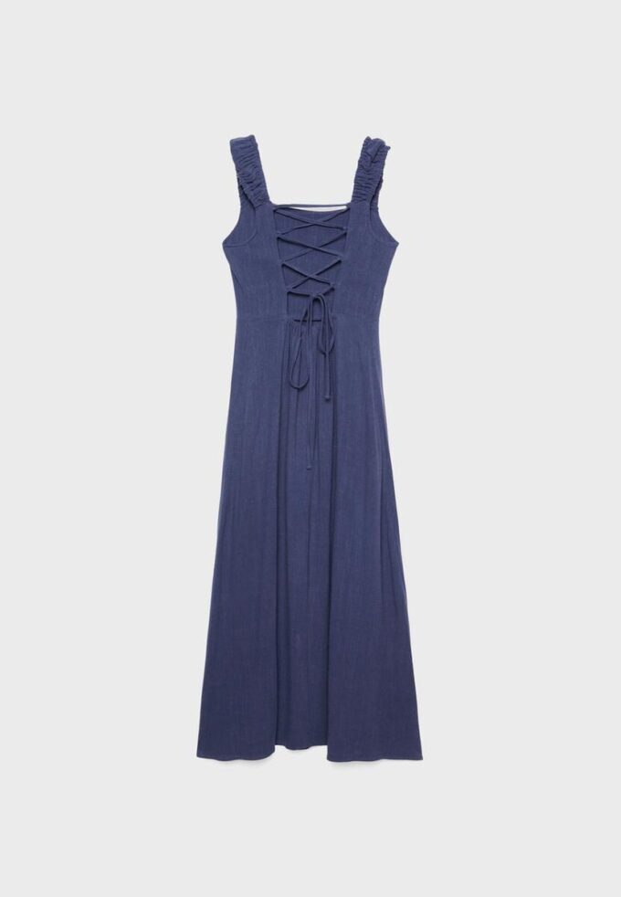 Rochie midi cu spate încrucișat, cu aspect de in Rochie midi cu spate încrucișat, cu aspect de in