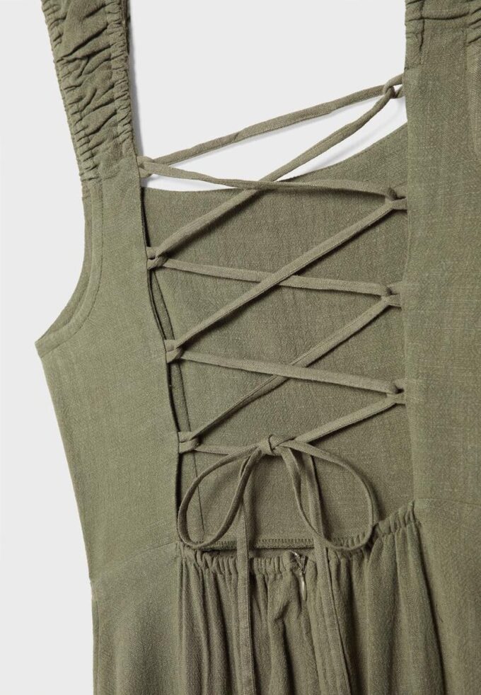 Rochie midi cu spate încrucișat, cu aspect de in Rochie midi cu spate încrucișat, cu aspect de in