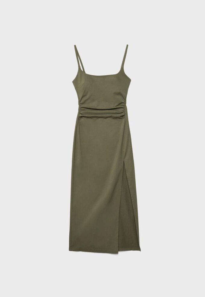Rochie midi din bengalină cu decolteu pătrat Rochie midi din bengalină cu decolteu pătrat