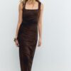 Rochie midi din tul cu decolteu pătrat Rochie midi din tul cu decolteu pătrat