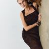 Rochie midi din tul cu decolteu pătrat Rochie midi din tul cu decolteu pătrat